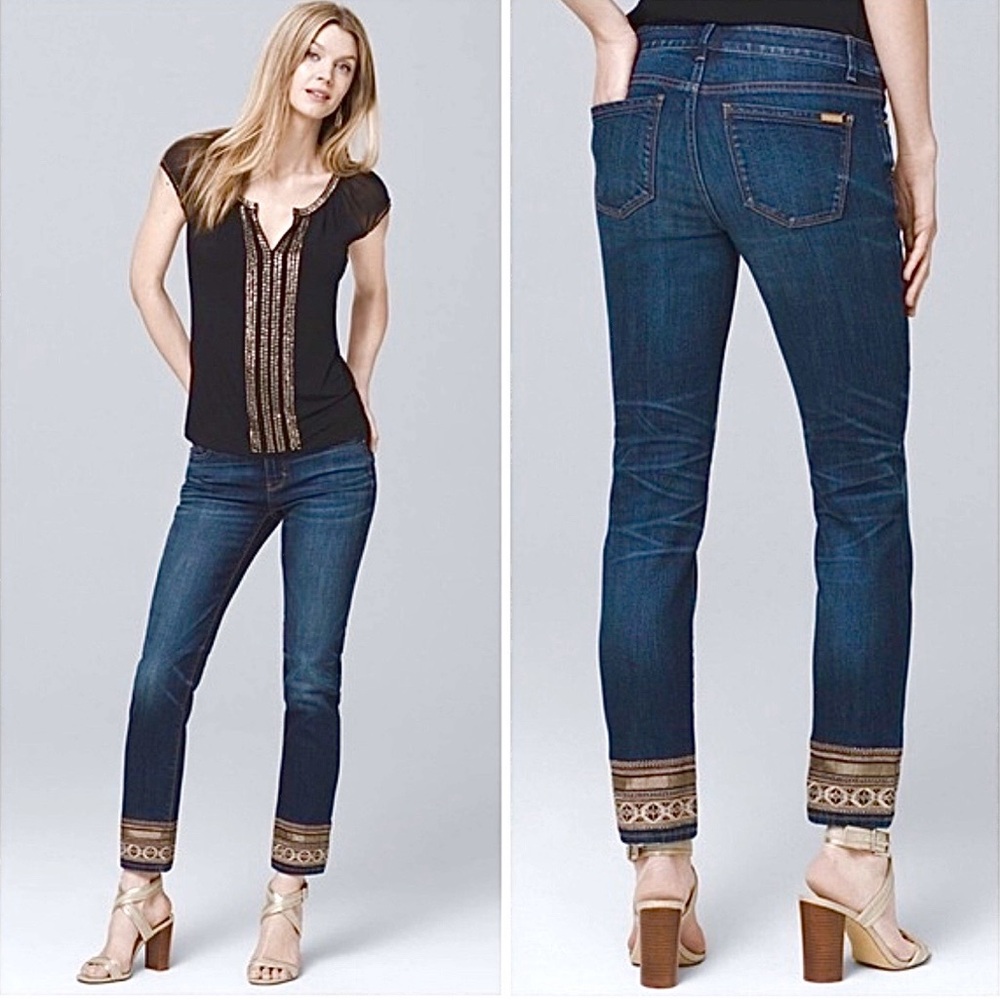 WHBM CURVY STRAIGHT CROP EMBELLISHED JEANS  SZ 00P LIKE NEW